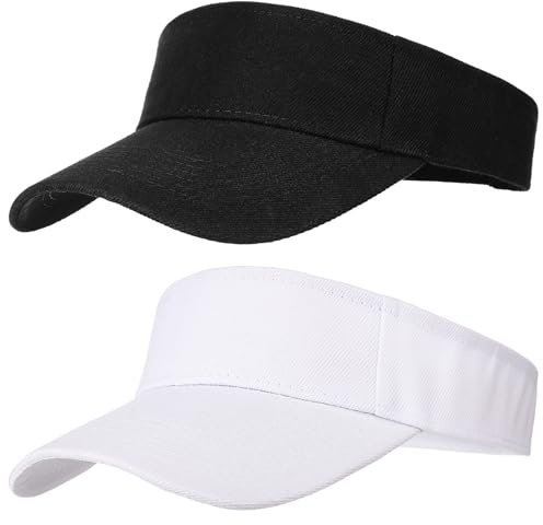 Sun Visor Cap,2Packs Women Ponytail Baseball Cap for Women and Ladies,Long Peak Thicker Sweatband Adjustable Hat for Golf Cycling Fishing Tennis Running Jogging Visor Hats for Men,Black,White