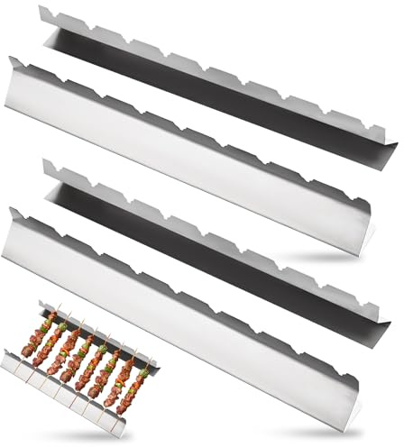 2 Stück Grillspieße Edelstahl Rack 37CM, BBQ Halterung 9 Einkerbung Rostfrei Spieße Rack Grillspieße Set für Camping Picknick Grillparty Wandern oder Picknick