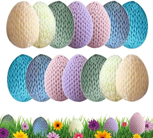 Ostereier Häkeln - 14 Stück Pastell Frühlingsdeko | Gestrickte Ornamente für Vase, Girlande, Partygeschenke, Haus, Esszimmer, Arbeitsplatzfeier