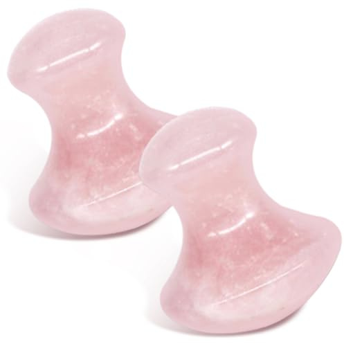 Rouleau de jade pour le visage, 2 outils Gua Sha en forme de champignon, quartz rose pour soulager les tensions et les poches
