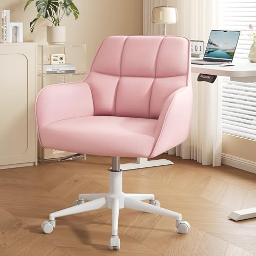 YOUDENOVA Schreibtischstuhl, Drehstuhl mit Rollen, Schminkstuhl Höhenverstellbar, Homeoffice Stuhl, Bürostuhl Ergonomisch, Vanity Chair für Mädchen Arbeitszimmer Schlafzimmer Büro, Samt Rosa