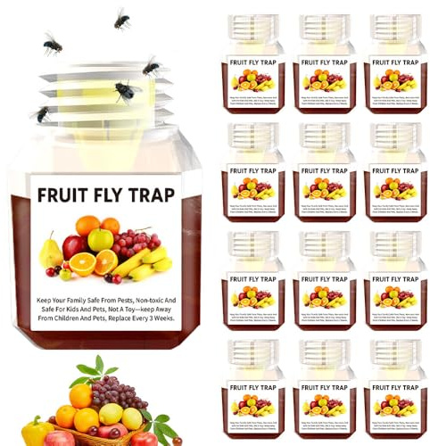 Nzkeuf 12 Stück Fruchtfliegenfalle für Küche, Fliegenfalle Innenbereich, Wirksame Obstfliegenfalle für Haushalt und Küche, Kinder-Und Haustierfreundlich, Hält 3 Wochen Lang