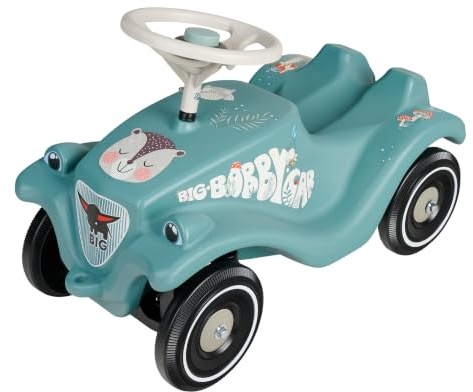Big Bobby Car Classic Life – Glidbil från 1 år, tillverkad av återvunnen plast, ergonomisk kaross, säkerhetsratt med horn, stabila hjul, petrolbeige, från 12 månader