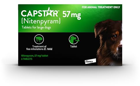 Capstar Flea Tablets, Fast Acting Flea Treatment For Medium To Large Dogs (11.5kg - 57kg), 6 x 57 mg Tablet, Starts Working In 15-30 Mins, Kills Adult Fleas In 6 Hours, Fuss Free Edible Tablets