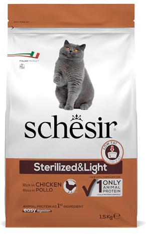 Schesir Sterilizzato e leggero Cibo Secco per Gatti Adulti Crocchette, 1,5 kg