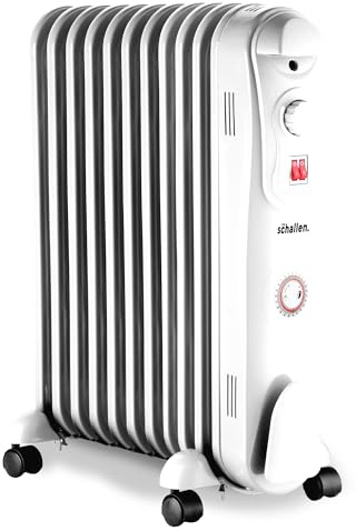 Schallen 2500W 11 Fins White Portable Electric Slim Oil Filled Radiator Heater with Timer and Adjustable Temperature Thermostat, Modern Fast Home Heating (Whitek, 2500W)