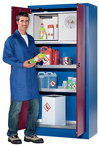 Certeo asecos | Umweltschrank | mit Sicherheitsbox Typ 30 | 2 Wannenböden | 1 Bodenauffangwanne