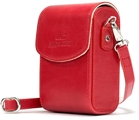 MegaGear MG1214 Panasonic Lumix DC-ZS70, DC-TZ90, DMC-LX10, DMC-ZS60, DMC-TZ80, DMC-ZS100, TZ100, TZ101 Leather Camera Case with Strap - Red