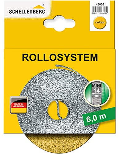 Schellenberg 46006 Cintino avvolgibili 14 mm x 6 m-Sistema Mini, Cinghia tapparella, Giallo