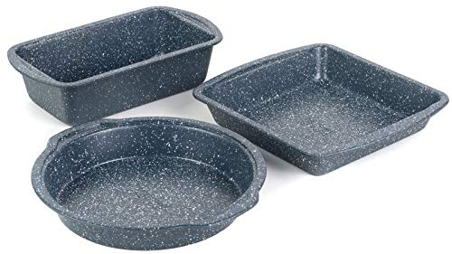 Russell Hobbs COMBO-5438 Nightfall Stone 3-Piece Bakeware Set – Non-Stick Round Cake Tin, Square Baking Tin and Loaf Pan, Carbon Steel Ovenware, Easy to Clean, Ideal for Cakes, Desserts, and Bread