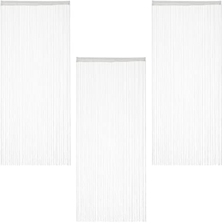 Relaxdays 3 Cortinas de Hilos, para Cortar, con Pasador, para Puertas y Ventanas, 90 x 245 cm, Blanco