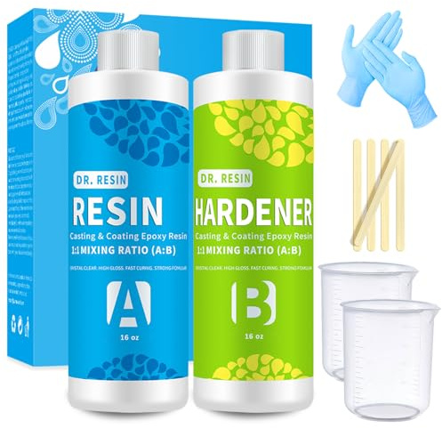 Crystal Clear Epoxy Resin Kit - DR. RESIN 32oz/946ml Resin Kits for Beginners, food safe epoxy resin for DIY, Jewelry Making, Tumbler, River Table Tops with Measuring Cups Sticks and Glove