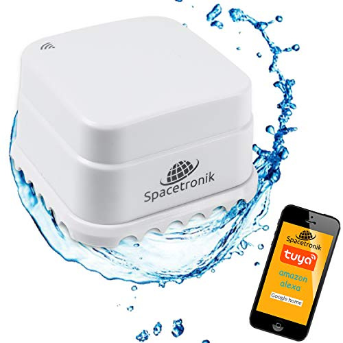 Spacetronik WLAN Wassermelder, Smarter Wassersensor mit Tuya App | 2.4 GHz, Drahtloser Flutdetektor für Smart Home, Kompatibel mit Alexa & Google Assistant, Kein Hub Erforderlich
