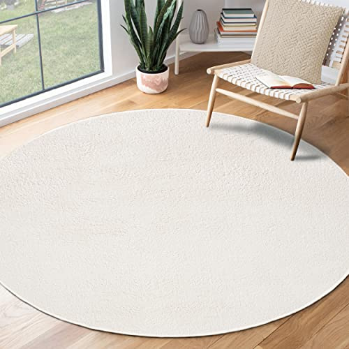 the carpet Relax Moderner Flauschiger Kurzflor Teppich, Anti-Rutsch Unterseite, Waschbar bis 30 Grad, Super Soft, Felloptik, Creme, 200 cm Rund