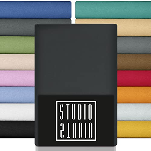 STUDIO Premium Spannbettlaken 120x200cm, 120x220cm, 130x200cm & 130x220cm – Jersey-Spannbetttuch aus 97 % Baumwolle & 3 % Elastan – Anthrazit – Öko-Tex Zertifiziert, bügelfrei – für Matratzen 15–35cm