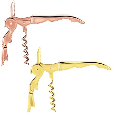 Mirage - Cavatappi a chiave per vino, doppia cerniera, cavatappi per cameriere, colore oro rosa, 2 pezzi