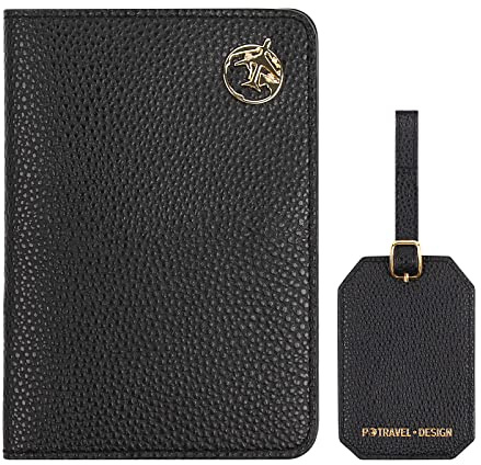 Lychii Reisepass Schutzhülle, Passport Holder für Damen Herren, PU Leather Reisebrieftasche Travel Wallet Organizer für Kreditkarten, Ausweis und Reisedokumente (Schwarz Set)