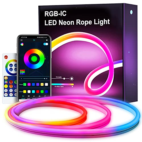RGBIC Neon-LED-Streifen, app-gesteuert, DIY-Farbwechsel-LED-Lichtband, 3m, Musik-Synchronisation für Wohnzimmer und Schlafzimmer, Wanddekoration