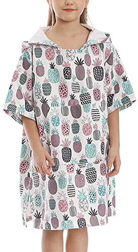 Chickwin Badeponcho mit Kapuze Kind Poncho Handtuch, Kinderhandtuch Strand Schwimmen Bad Kapuzenhandtuch Bademantel Zum Wechseln für Jungen Mädchen (Ananas,65cm)