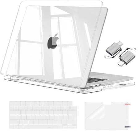 MOSISO Kompatibel mit MacBook Air 15 Zoll Hülle 2026 2025-2023 M5 M4 M3 M2 | Ultradünne Hartschale Hülle A3448 A3241 A3114 A2941 & Tastaturabdeckung & Displayschutz & Untersetzer, Transparent
