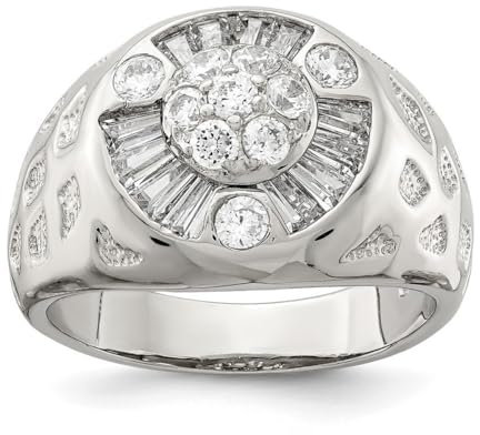 Herren-Ring aus 925er-Sterlingsilber, massiv, strukturiert, poliert, offene Rückseite, Zirkonia, künstlicher Diamantring, US-Größe 11, Schmuck für Herren, One Size, Cubic Zirkonia Metall Zirkonia