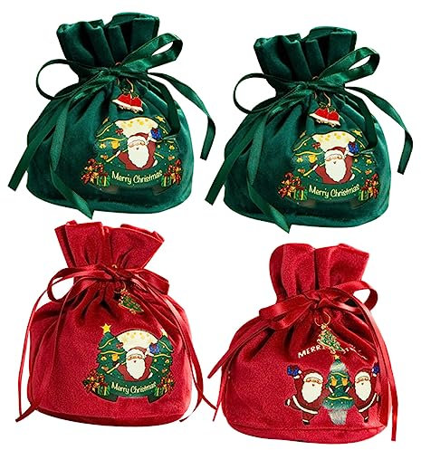 SOLUSTRE 4stücke Weihnachtstaschen Geschenktüten Mit Zugband Bunte Samtbeutel Für Süßigkeiten Und Snacks Für Weihnachtsfeiern Und Geschenkverpackungen