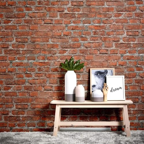 K&L Wall Art Rote Steintapete Vliestapete Vintage Loft Tapete rustikale Backstein Ziegelwand Wallpaper inkl. Tapezier-Ratgeber (Ziegelrot)