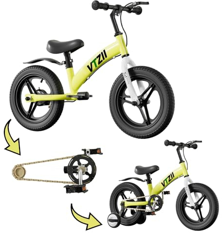 VTZII Laufrad 2 in 1 Kinderfahrrad für Kinder ab 2 3 4 5 6 7 Jahre,mit Bremse Hilfsrad Pedalen,12 14 16 Zoll Kinderlaufrad (12 Zoll, grün)