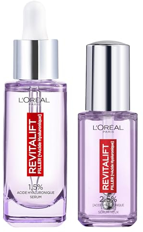 L’Oréal Paris - Routine Acide Hyaluronique Sérum Visage & Sérum Yeux Revitalift Filler - Pour Tous Types de Peaux - 2 Produits