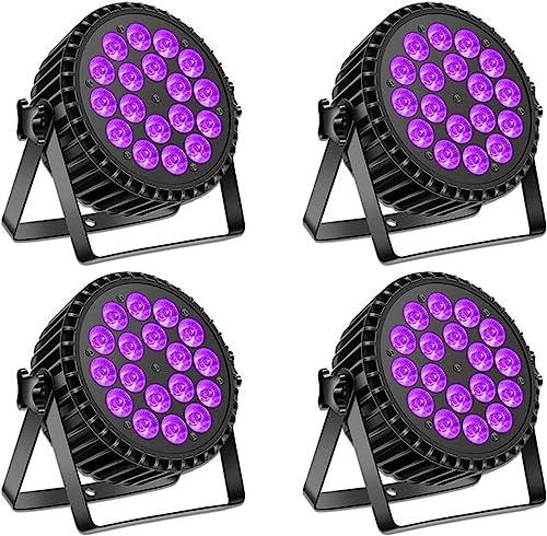 DELIBANG Projecteur LED Par UV 200W 18 LED lumière de scène projecteur disco lumière fête, 8CH RGB DMX stroboscopique son mode actif éclairage effet de lumière DJ pour show bar fête halloween 4PCS