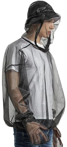 Gefomuofe Vêtement anti-moustiques ultra léger en maille avec capuche - Protection contre les insectes - Pour camping, randonnée, pêche, jardinage, Noir , S