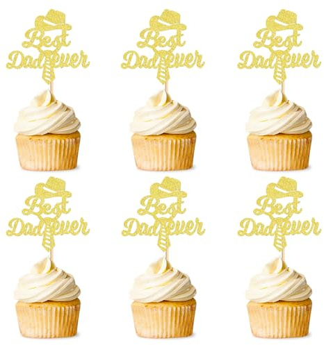 24 Stück Papas Geburtstag Cupcake Topper Black Glitter Love Dad Cupcake Beste Dad Geburtstagsdekoration Vaters Geburtstagsparty Zubehör