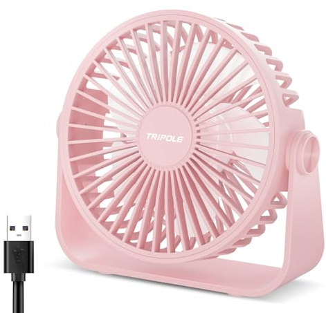 TriPole USB Desk Fan, 3 Speeds Adjustable Strong Wind Table Fan, 360° Head Rotatable Portable Mini Fan1.5 m Cable Personal Desktop Fans, 4.5 Inches for Table Home Bedroom Office Indoor Outdoor, Pink