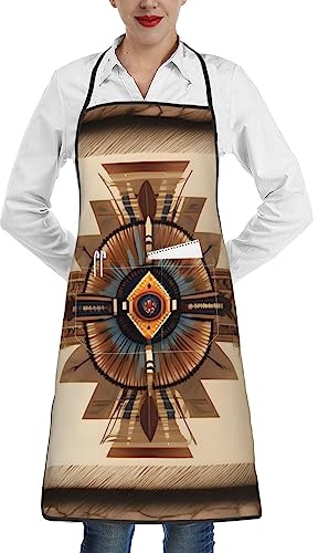 Malschürze für Indianer, Küchenschürze, Kochschürze, 1 mittlere Tasche, wasserdicht und weich, verstellbar, geeignet für Damen und Herren, weiß, Einheitsgröße