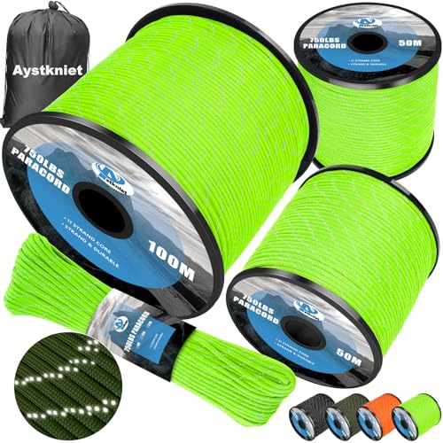 Aystkniet 750LB Paracord Rope, 11 Strands Parachute Cord 15M / 50FT, 4mm Reflective Tactical Rope | Ideal for Paracord Bracelet Kit, DIY, Crafting, Camping, Survival, Outdoor and Home Improvement