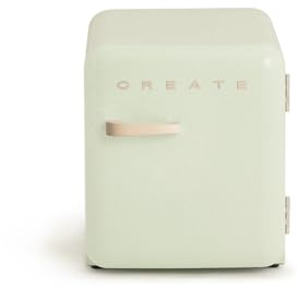 CREATE / RETRO FRIDGE 50 SAND/Frigorífico verde pastel maneta arena / 85W, minibar, un estante, diseño retro, 50 cm, dos repisas, capacidad de 48L, bajo consumo, 50x44x49,8 cm