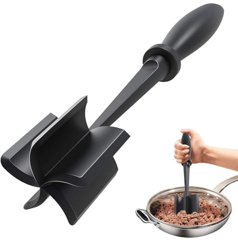 Mince Masher, Ground Beef Meat Masher with 5-Blade Head, Versatile High-Temp Heat-Resistant Hamburger Meat Chopper, Non-Stick Mince Meat Shredder for Ground Turkey/Beef, Nylon Utensil Cookware