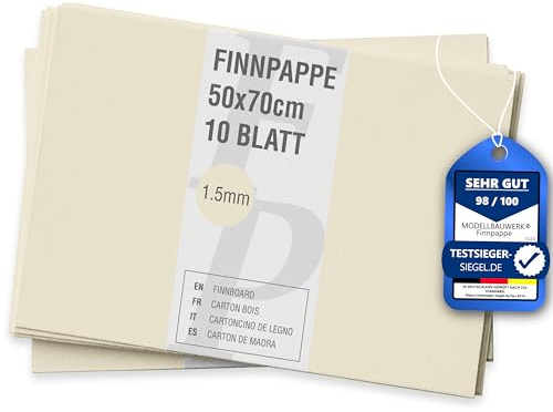 10 fogli di cartone finlandese 50 x 70 cm | 1,5 mm di spessore | Modellbauwerk® | per modellismo + fai da te | architettura | studio, materiale | Diorama | cartone di legno finlandese | Scrapbook |