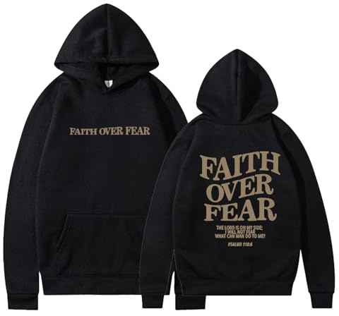Faith Over Fear Hoodie, Casual Letter Print Long Sleeve Sweatshirt, Pullover Sweater for Men Women
