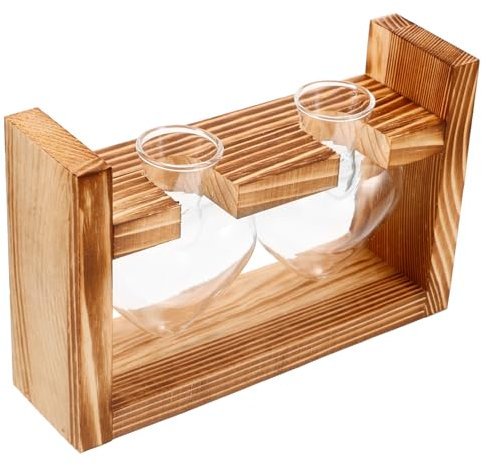 HANABASS Glasvasen Mit Holzständer Transparente Herzförmige Vase Für Pflanzen Blumentopf Glasterrarium Für Zimmerpflanzen Luftpflanzenhalter