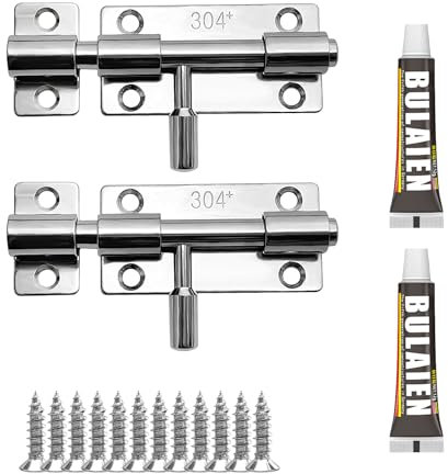 2PCS Slide Bolt Con Viti,Catenaccio Porta in Legno,Bullone,Con Viti Di Montaggio,Serratura Di Sicurezza per Porta in Legno,Cancelli,Finestre,Mobili E Bagno,In Acciaio Inossidabile,Facile Installazione