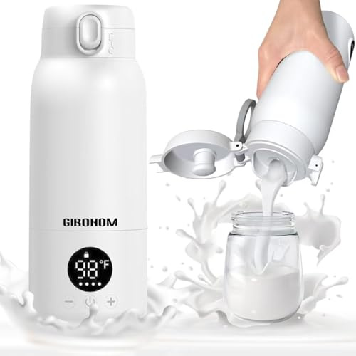 Tragbarer Flaschenwärmer Baby Unterwegs mit 500ml Große Kapazität, Schnelles Aufheizen Babyflaschen Wärmer Unterwegs, Schnellaufladung Bottle Warmer mit USB-Type-C Kabel, für Daheim, Reise