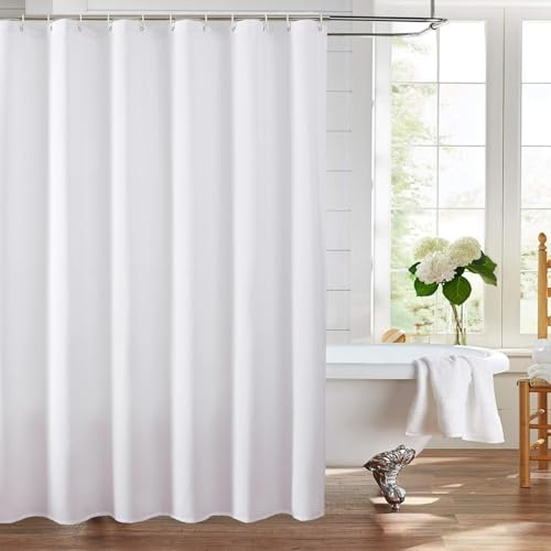 FSTIANXIA Tenda da doccia per bagno, in tessuto PEVA, con occhielli e ganci, lavabile, resistente alla muffa (bianco, 180 x 200 cm)
