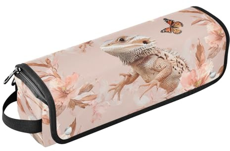 Borsa da viaggio per strumenti per capelli da donna con tappetino in ferro grande custodia da viaggio per raddrizzatori, ferro arricciacapelli, asciugacapelli, drago barbuto chic rettile color oro