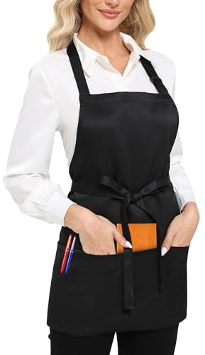 Argstar 3 Pockets Adjustable Bib Apron Chef Kitchen Cooking Aprons for Women Men, Black