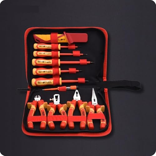 FROST Harden 11-Piece Insulated Tool Set, Professional Electrician Hand Tools with Storage Case, Red and Yellow