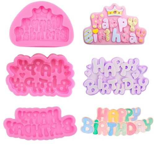 Happy Birthday Fondant Formen Silikon 3 Stück,Alles Gute Zum Geburtstag Silikonform,Alphabet Fondant Silikonform Buchstaben Schokoladenformen Für Geburtstagsfeier Kuchen Dekorieren Cupcake Topper