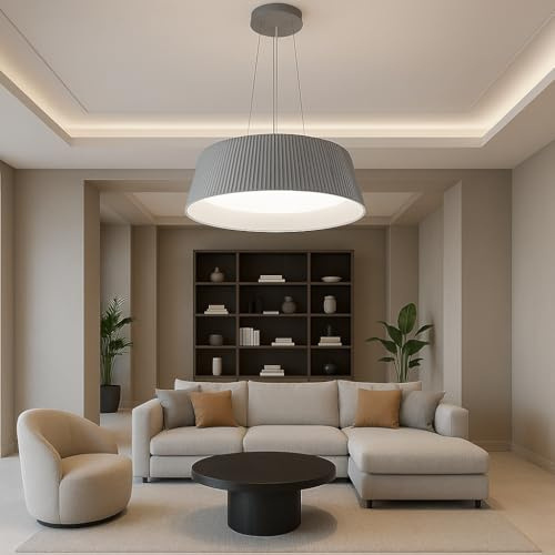 TEKHOME Lampadario LED da Soffitto 36W, CCT-Switch 3000K-4000K-6500K, Design Moderno Ø45cm Regolabile in Altezza, Metallo+PS, 3240LM,Grigio, Lampada a Sospensione per Cucina, Soggiorno, Sala da Pranzo