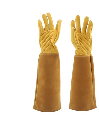 Respicefinem Rose élagage Jardinage Gants en Cuir Wearproof Anti-crevaison Long Gants de Travail Idéal pour Les tâches de Jardinage telles Que élagage Roses Berry Bushe (M)