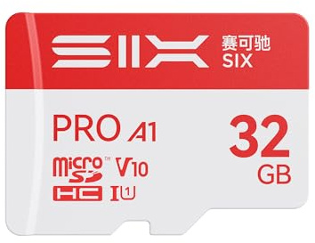 SIX M100 32GB Micro-SD-Karte – Lesen bis zu 100 MB/s – C10, A1, U1, V10 microSDHC-Speicherkarte mit Adapter für Spielekonsolen, Android-Smartphones, Tablets, PCs, Dashcams, Actionkameras, Drohnen